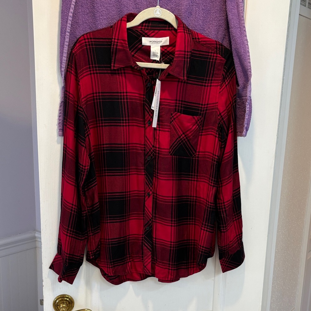 NWT Workshop Republic Clothing Red and Black Plaid Shirt